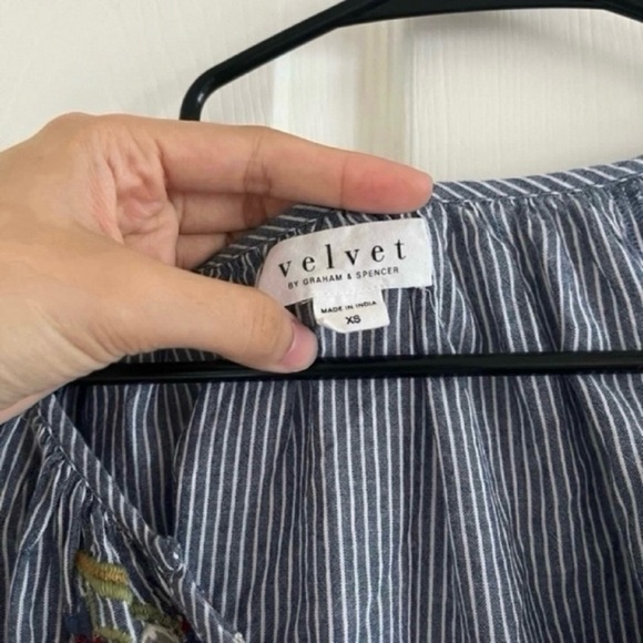 Velvet by Graham cotton breathable chambray embroidered stripes top - Picture 3 of 6